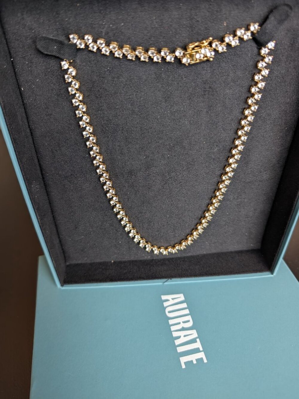 Aurate NIB Floating Lab Grown White Sapphire Tennis Necklace Gold Vermeil